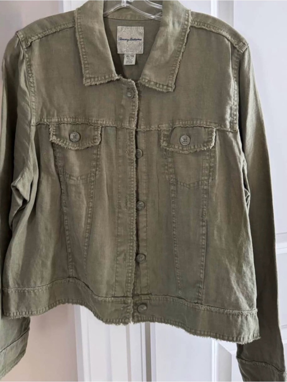 Tommy Bahama Olive Green Button-Front Jean Jacket XL